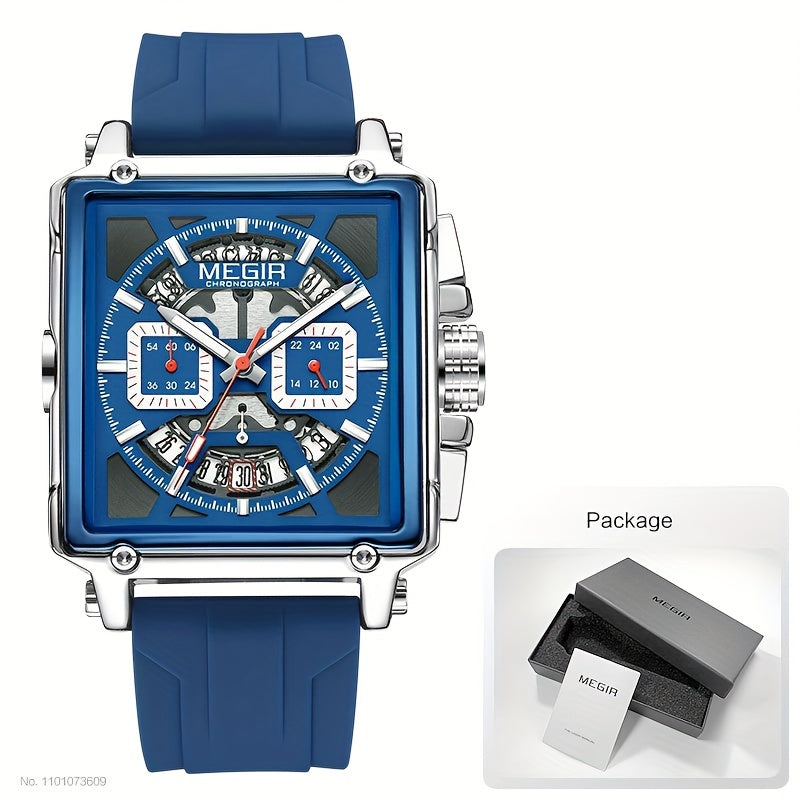 MEGIR – Herren-Quadratuhr 6789 mit blauem Silikonarmband und Chronograph
