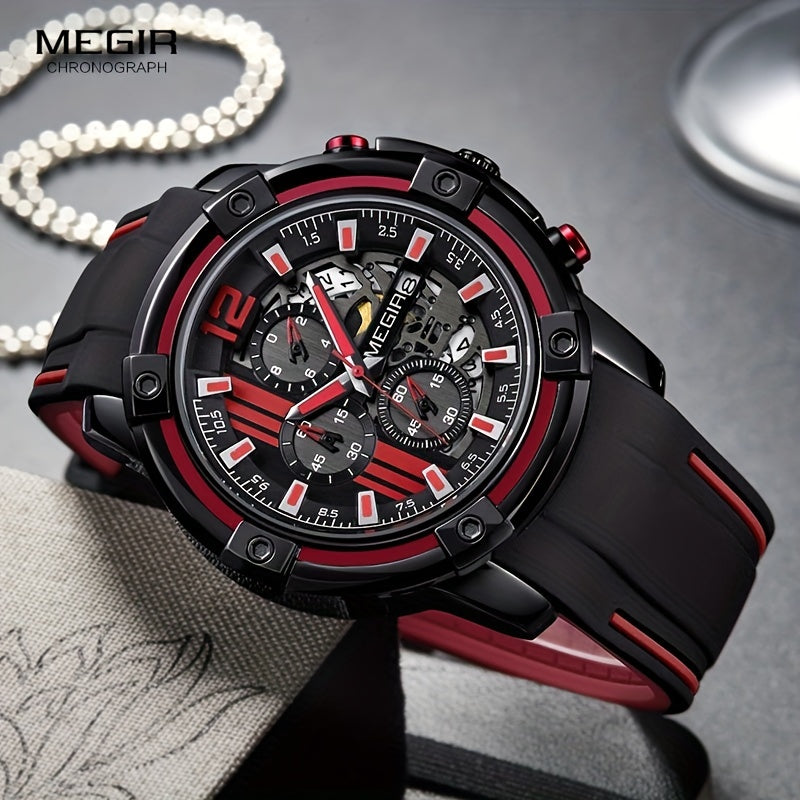 Men’s Sport Quartz Watch with Silicone Strap – Chronograph