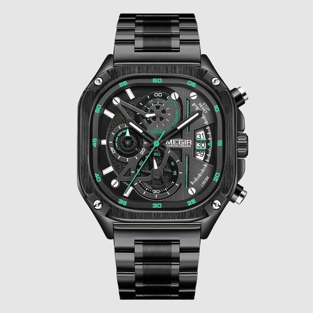 MEGIR Herren-Quarzuhr mit quadratischem Zifferblatt und 3 ATM Chronograph