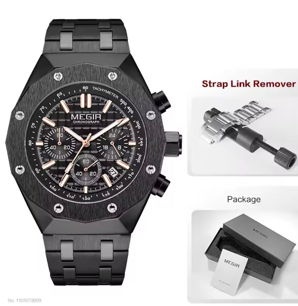 MEGIR SteelForce 44 Chronograph – Steel & Luminous Dial