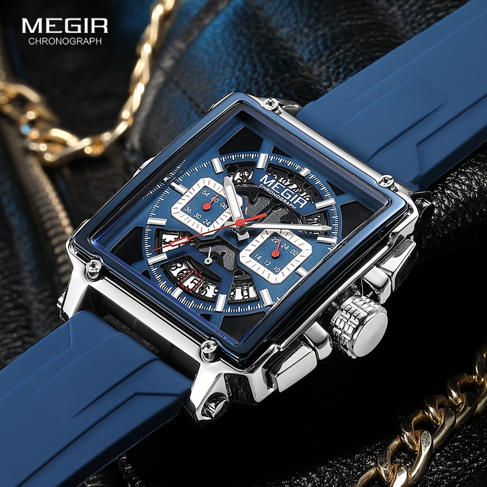 MEGIR – Herren-Quadratuhr 6789 mit blauem Silikonarmband und Chronograph