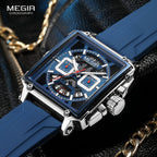 MEGIR – Herren-Quadratuhr 6789 mit blauem Silikonarmband und Chronograph