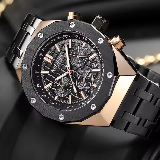 MEGIR SteelForce 44 Chronograph – Steel & Luminous Dial