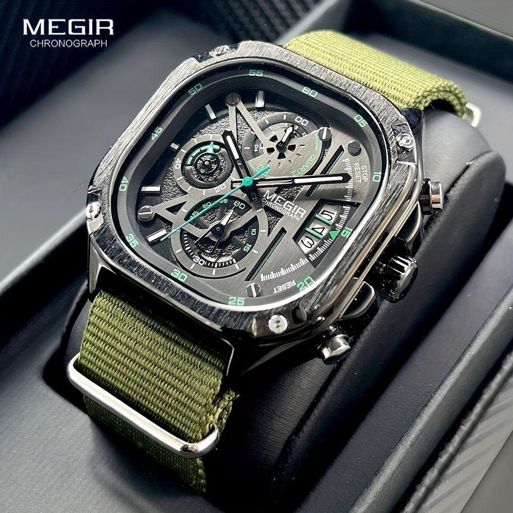 MEGIR Herren-Quarzuhr mit quadratischem Zifferblatt und 3 ATM Chronograph