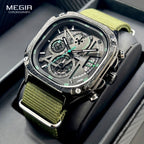 MEGIR Herren-Quarzuhr mit quadratischem Zifferblatt und 3 ATM Chronograph