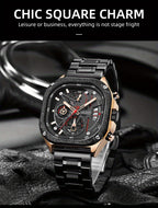 MEGIR Herren-Quarzuhr mit quadratischem Zifferblatt und 3 ATM Chronograph