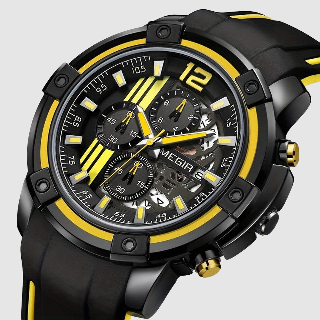 Men’s Sport Quartz Watch with Silicone Strap – Chronograph