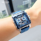 MEGIR – Herren-Quadratuhr 6789 mit blauem Silikonarmband und Chronograph