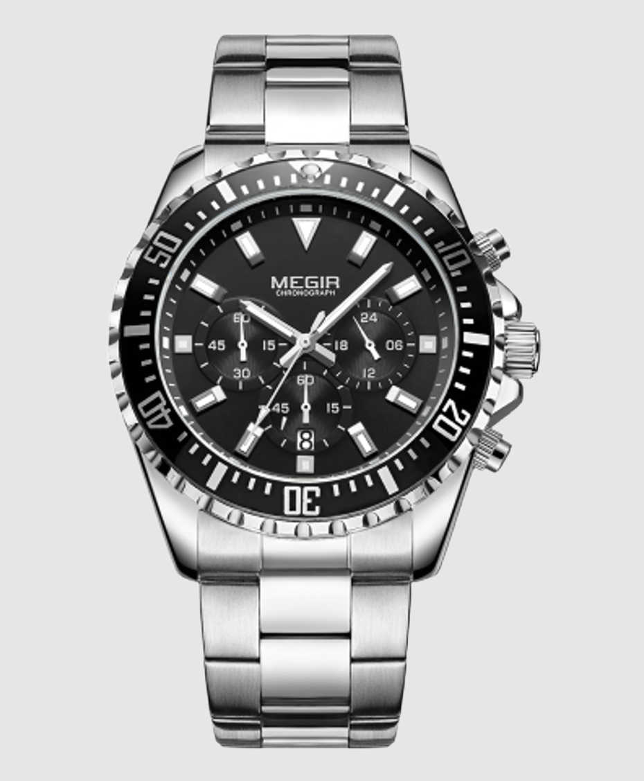 MEGIR NightMaster 2064 Men’s Watch – Stainless Steel Chronograph