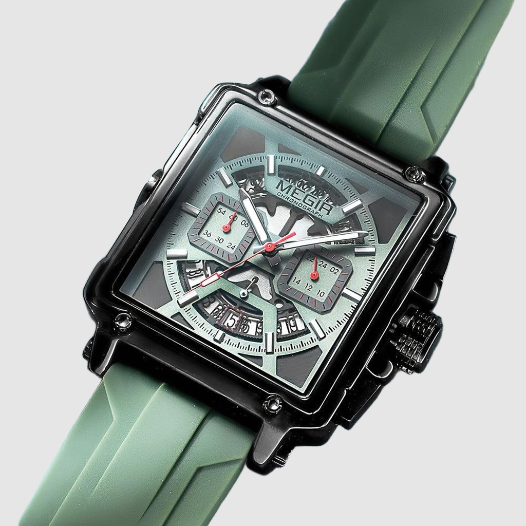 MEGIR – Herren-Quadratuhr 6789 mit blauem Silikonarmband und Chronograph