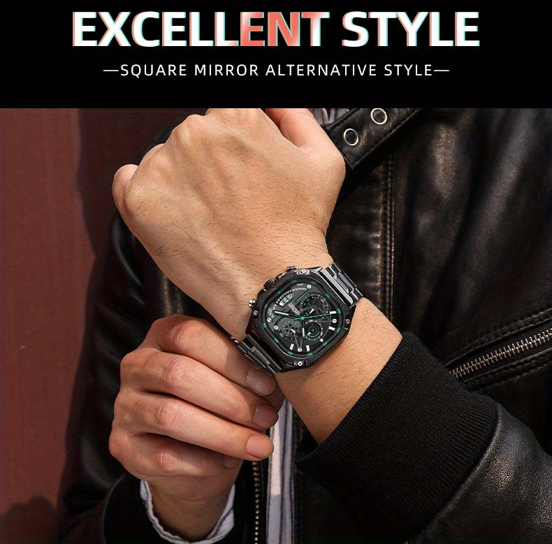 MEGIR Herren-Quarzuhr mit quadratischem Zifferblatt und 3 ATM Chronograph