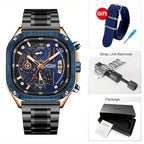 MEGIR Herren-Quarzuhr mit quadratischem Zifferblatt und 3 ATM Chronograph