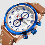 MEGIR Men’s Military Watch with Chronograph, Leather Strap, and Water Resistance