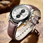 MEGIR 220G Men’s Chronograph Watch with Japanese Movement and Leather Strap