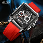 MEGIR – Herren-Quadratuhr 6789 mit blauem Silikonarmband und Chronograph