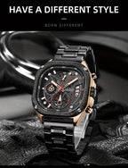 MEGIR Herren-Quarzuhr mit quadratischem Zifferblatt und 3 ATM Chronograph