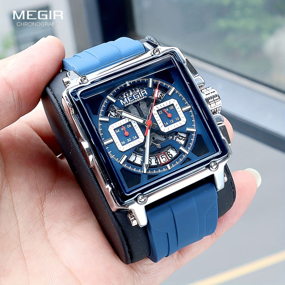MEGIR – Herren-Quadratuhr 6789 mit blauem Silikonarmband und Chronograph