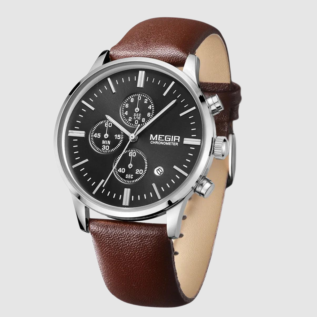 Men’s Sport Chronograph Watch with Leather Strap – Modern & Durable Design
