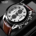 MEGIR 220G Men’s Chronograph Watch with Japanese Movement and Leather Strap