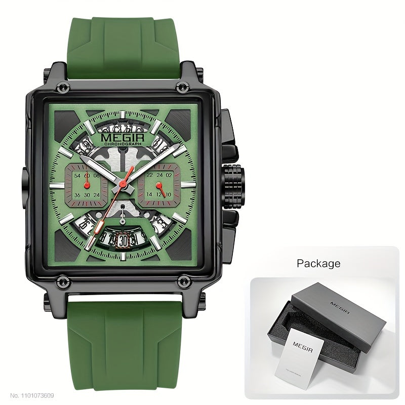 MEGIR – Herren-Quadratuhr 6789 mit blauem Silikonarmband und Chronograph