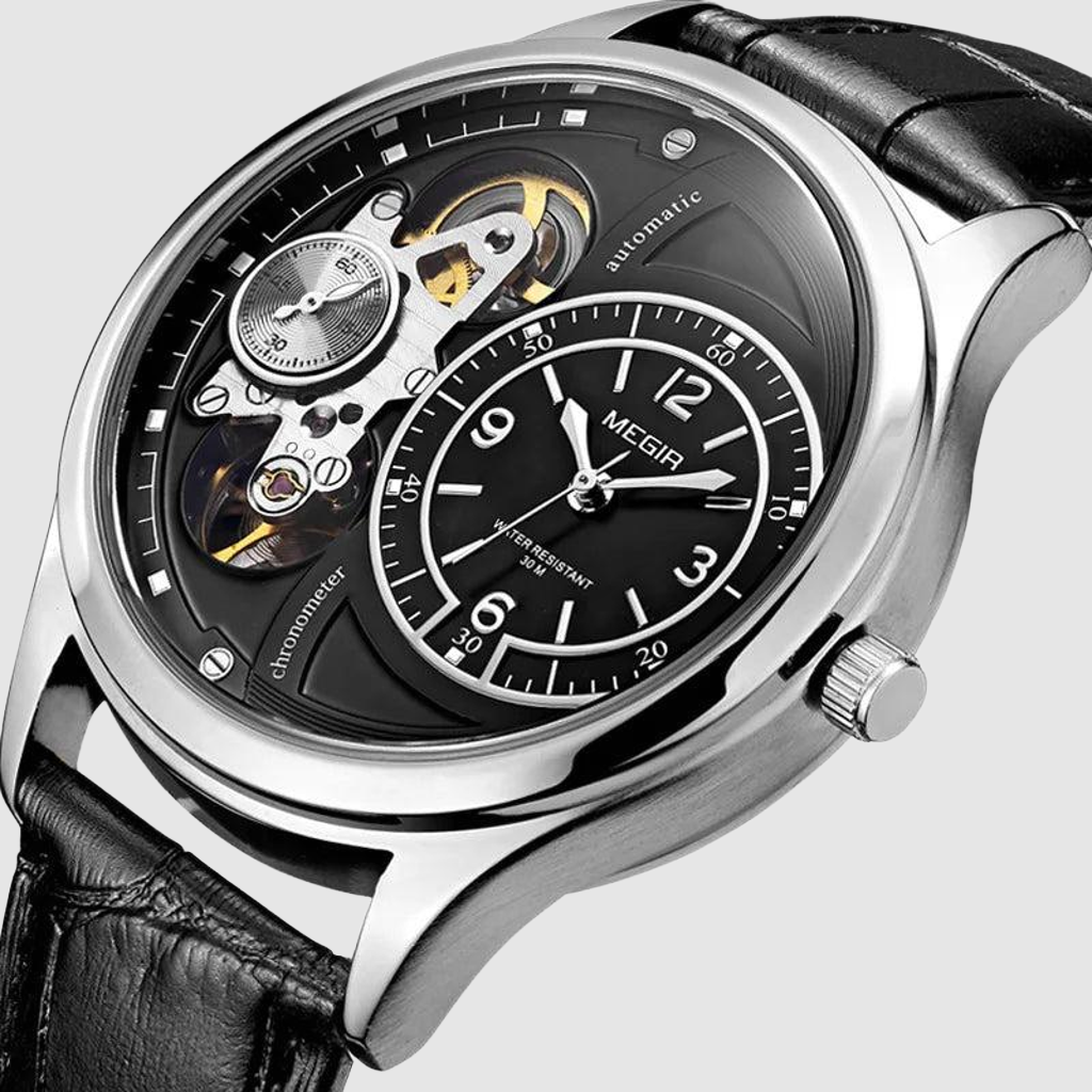 Megir Men's Watch – Tourbillon Design with Leather Strap