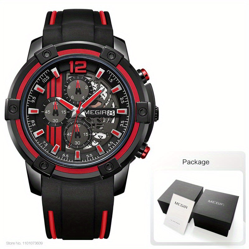 Men’s Sport Quartz Watch with Silicone Strap – Chronograph