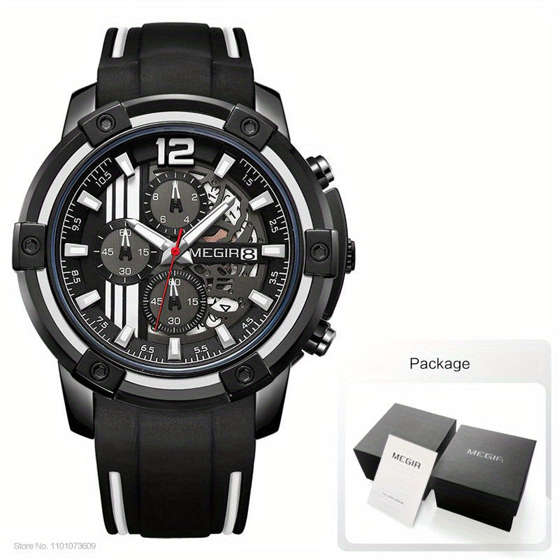 Men’s Sport Quartz Watch with Silicone Strap – Chronograph