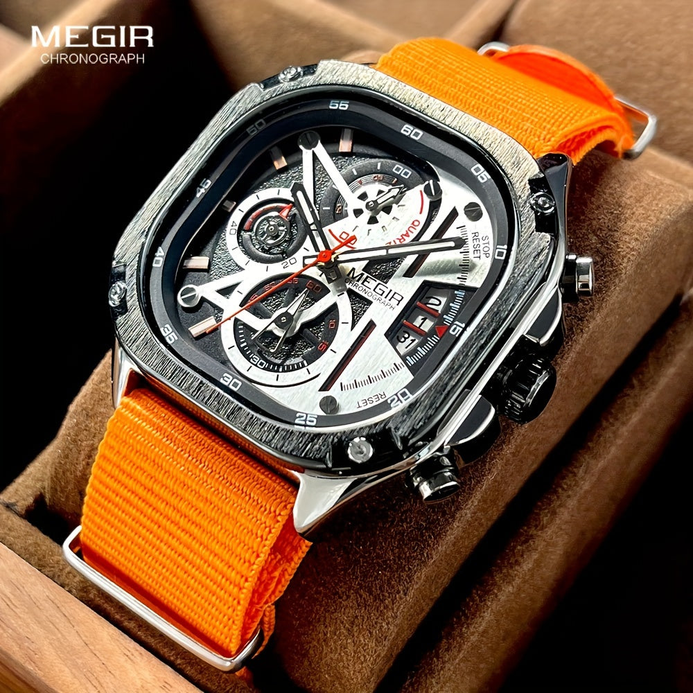 MEGIR Herren-Quarzuhr mit quadratischem Zifferblatt und 3 ATM Chronograph