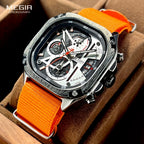 MEGIR Herren-Quarzuhr mit quadratischem Zifferblatt und 3 ATM Chronograph