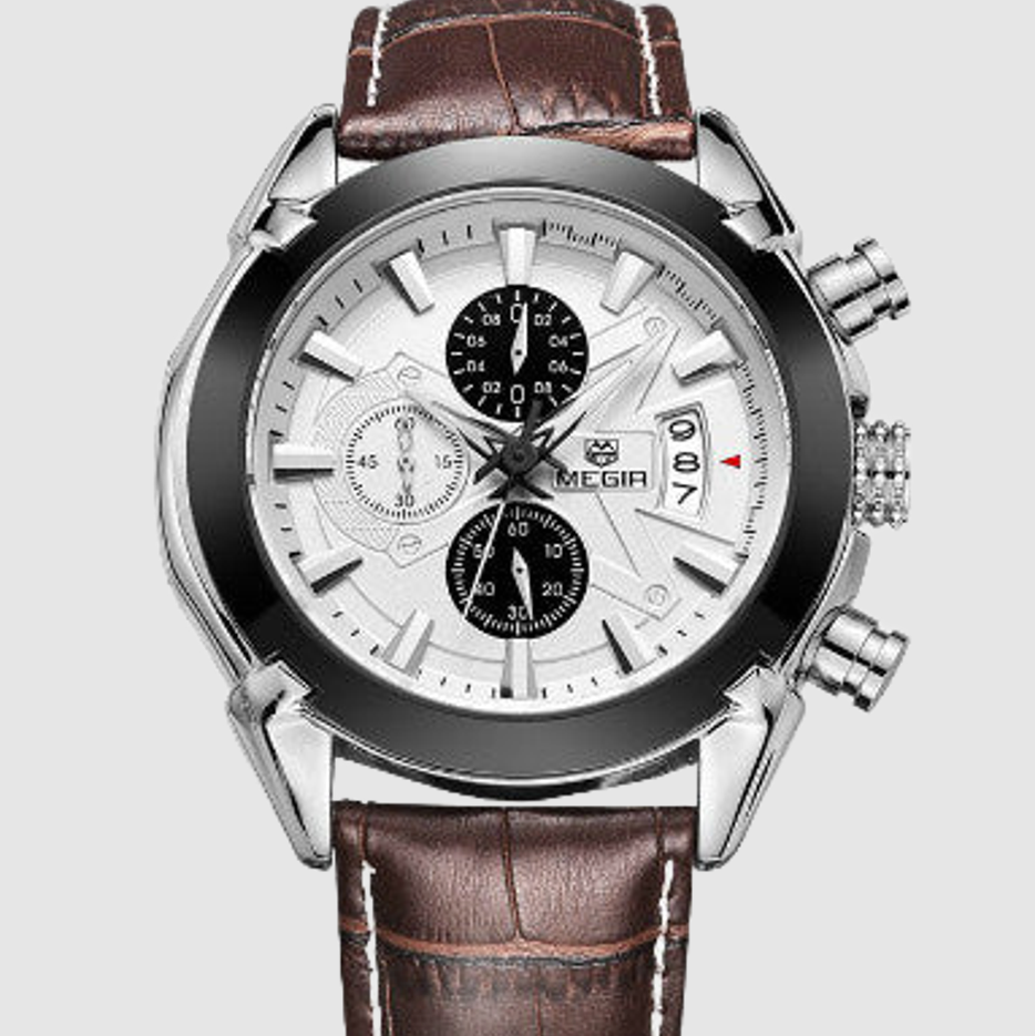 MEGIR 220G Men’s Chronograph Watch with Japanese Movement and Leather Strap