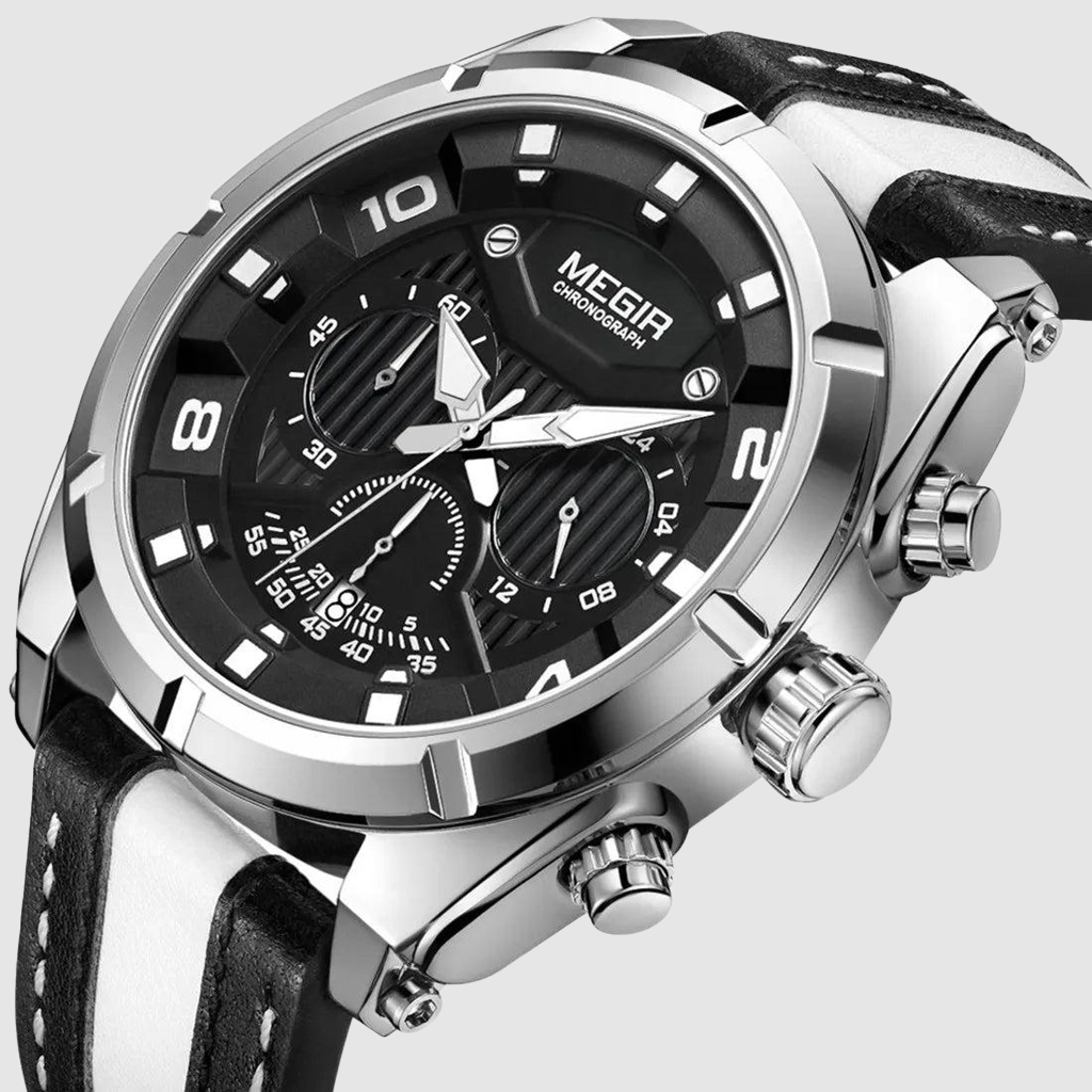 MEGIR Men’s Wrist 2076 Watch – Chronograph with Leather Strap