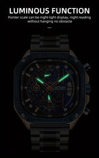 MEGIR Herren-Quarzuhr mit quadratischem Zifferblatt und 3 ATM Chronograph