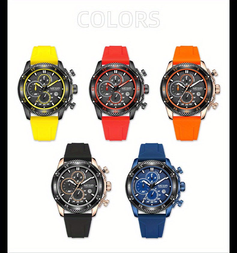 MEGIR – Men’s Sport Watch with Silicone Strap and Chronogra
