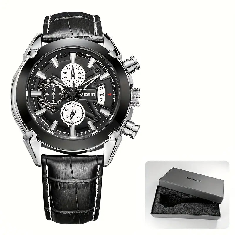 MEGIR 220G Men’s Chronograph Watch with Japanese Movement and Leather Strap