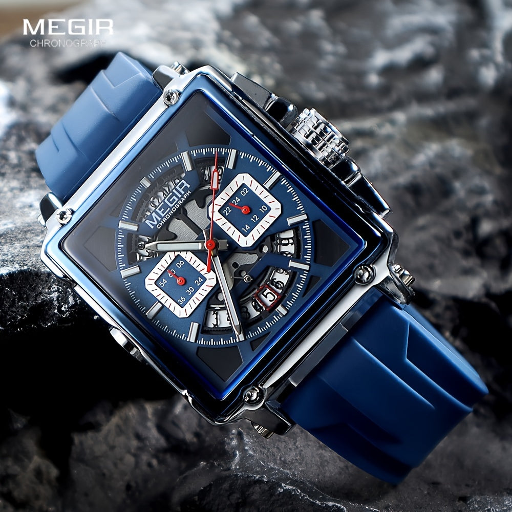 MEGIR – Herren-Quadratuhr 6789 mit blauem Silikonarmband und Chronograph