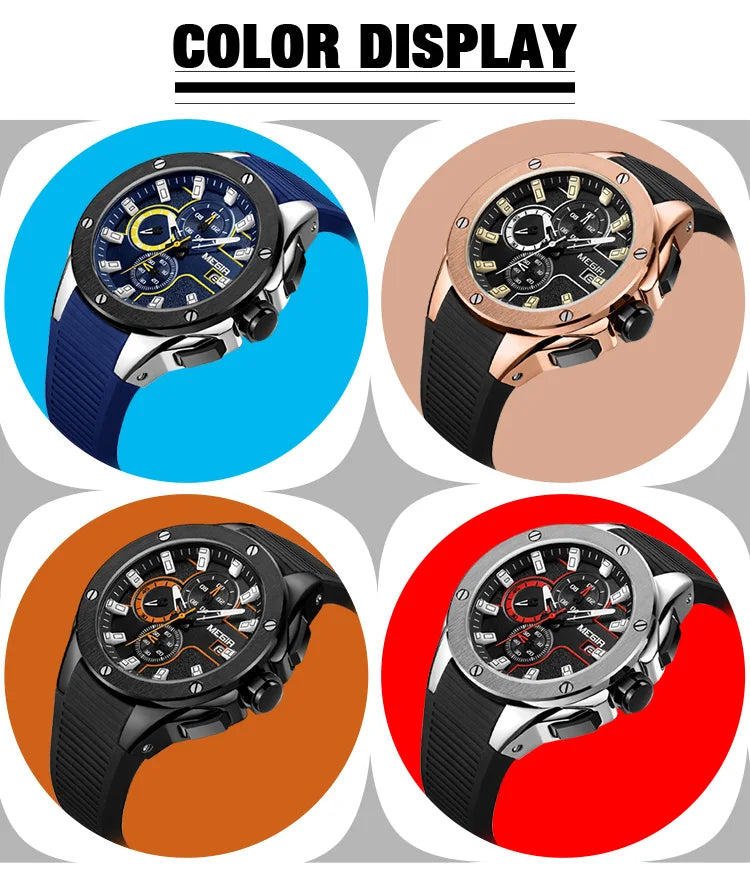 MEGIR Herren-Militäruhr – Wasserdichter Chronograph mit Silikonarmband 