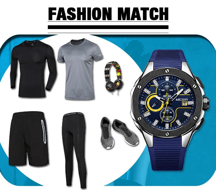 MEGIR Herren-Militäruhr – Wasserdichter Chronograph mit Silikonarmband 
