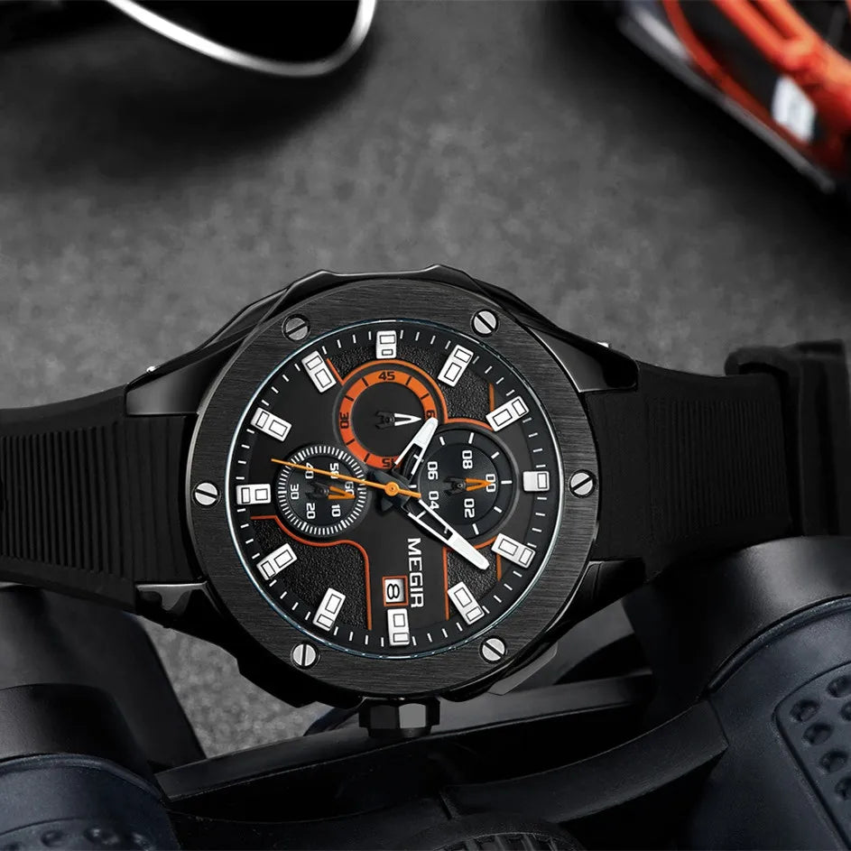 MEGIR Herren-Militäruhr – Wasserdichter Chronograph mit Silikonarmband 
