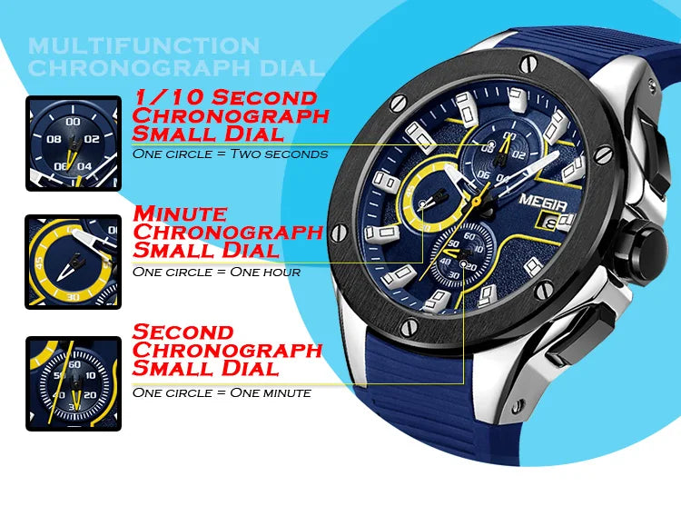 MEGIR Herren-Militäruhr – Wasserdichter Chronograph mit Silikonarmband 