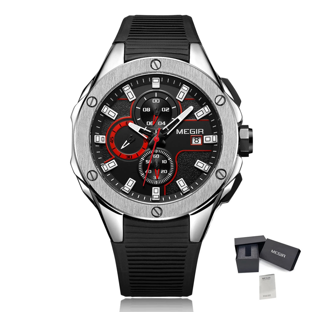 MEGIR Herren-Militäruhr – Wasserdichter Chronograph mit Silikonarmband 