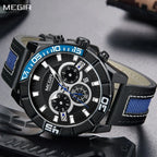 MEGIR Men’s Watch – Waterproof Sport Chronograph with Leather Strap