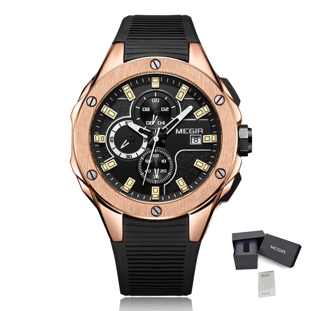 MEGIR Herren-Militäruhr – Wasserdichter Chronograph mit Silikonarmband 