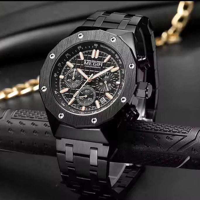 MEGIR SteelForce 44 Chronograph – Steel & Luminous Dial