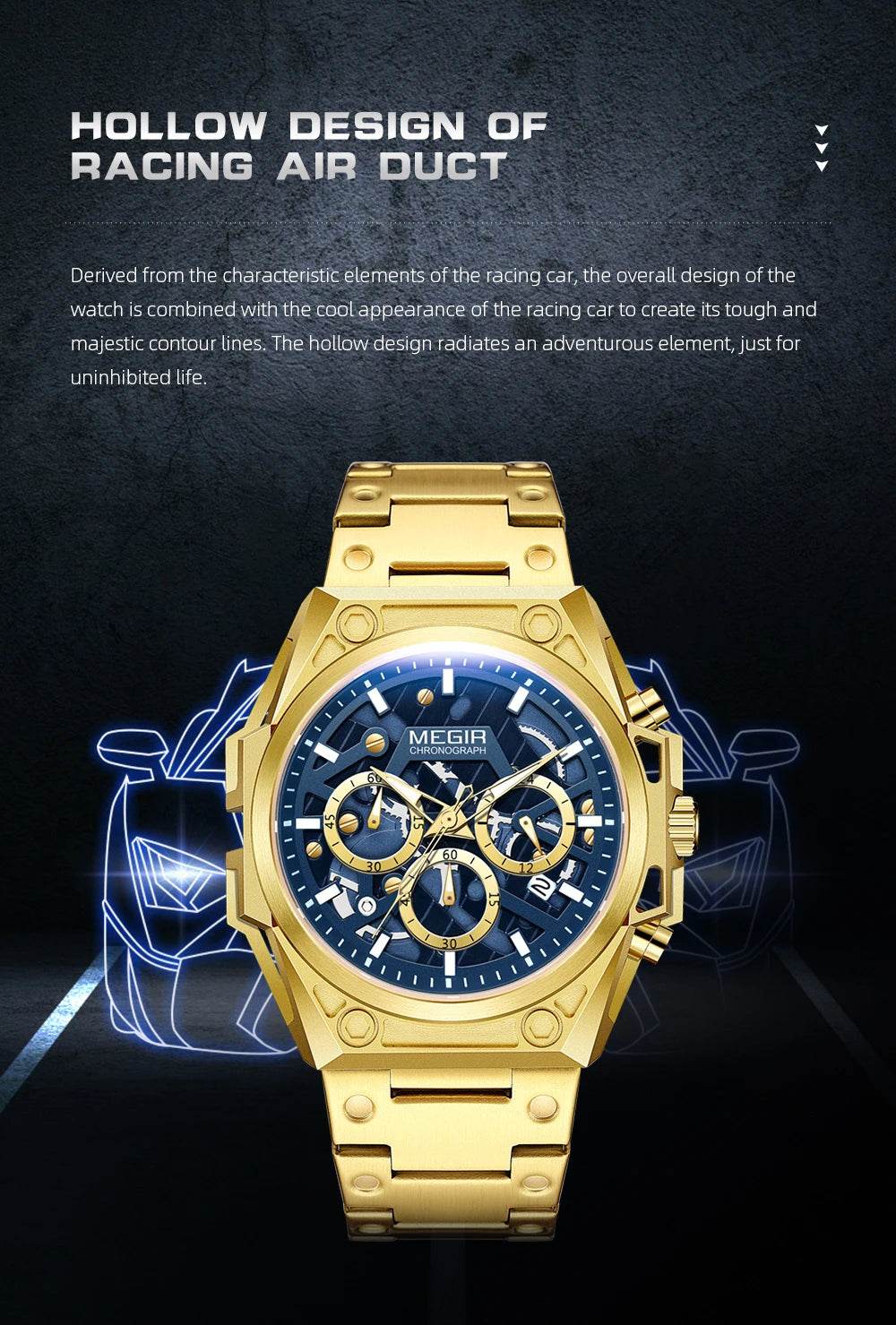 Megir LuminousSteel – Men's Stainless Steel Chronograph Watch