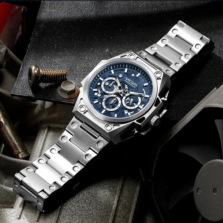 Megir LuminousSteel – Men's Stainless Steel Chronograph Watch