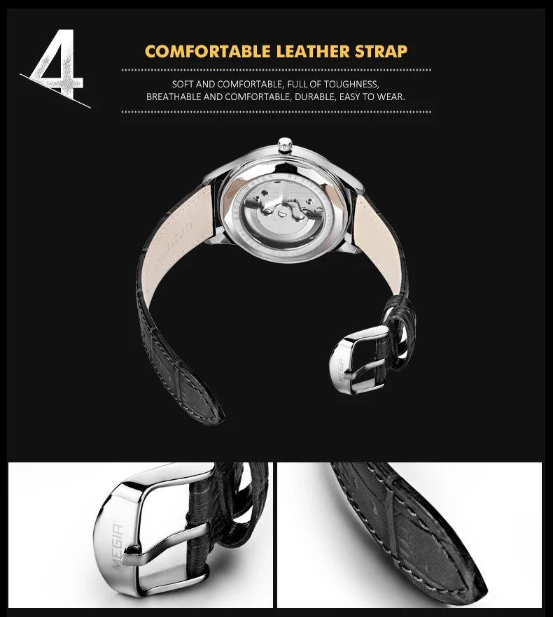 Megir Men's Watch – Tourbillon Design with Leather Strap