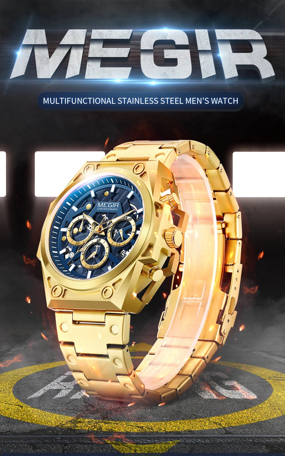 Megir LuminousSteel – Men's Stainless Steel Chronograph Watch