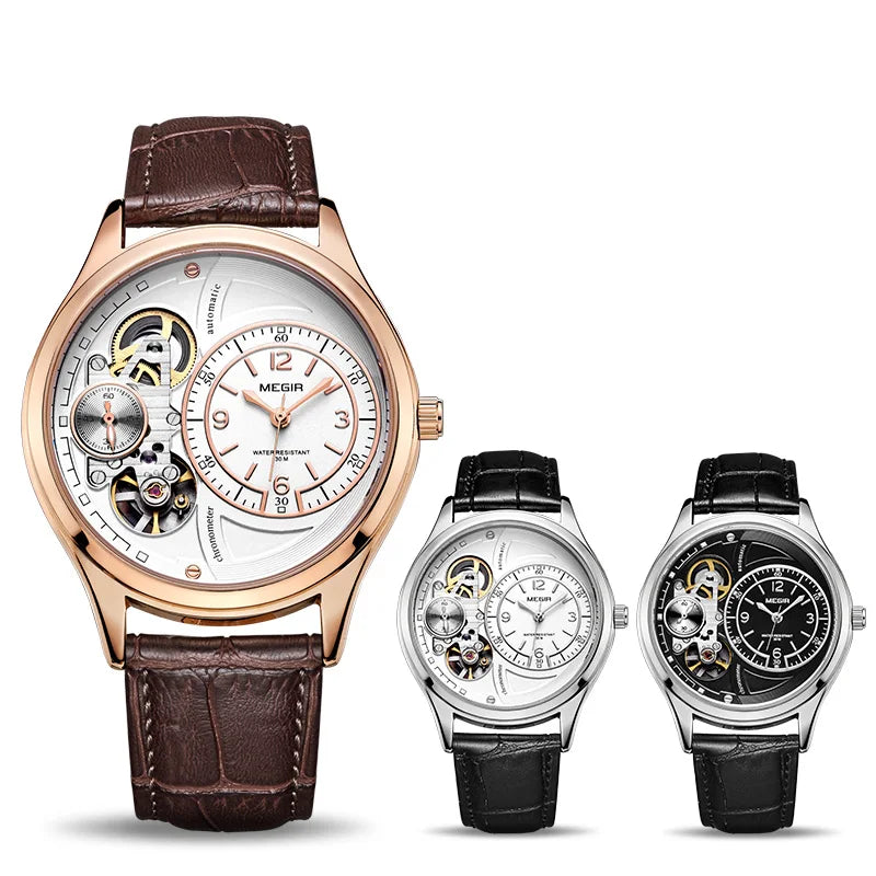 Megir Men's Watch – Tourbillon Design with Leather Strap