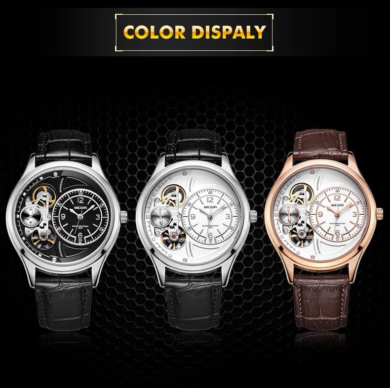 Megir Men's Watch – Tourbillon Design with Leather Strap
