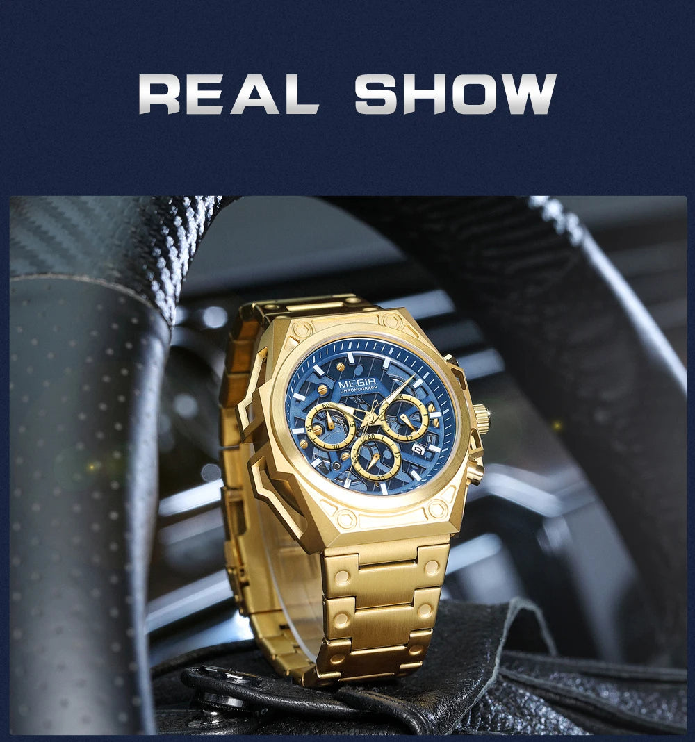 Megir LuminousSteel – Men's Stainless Steel Chronograph Watch